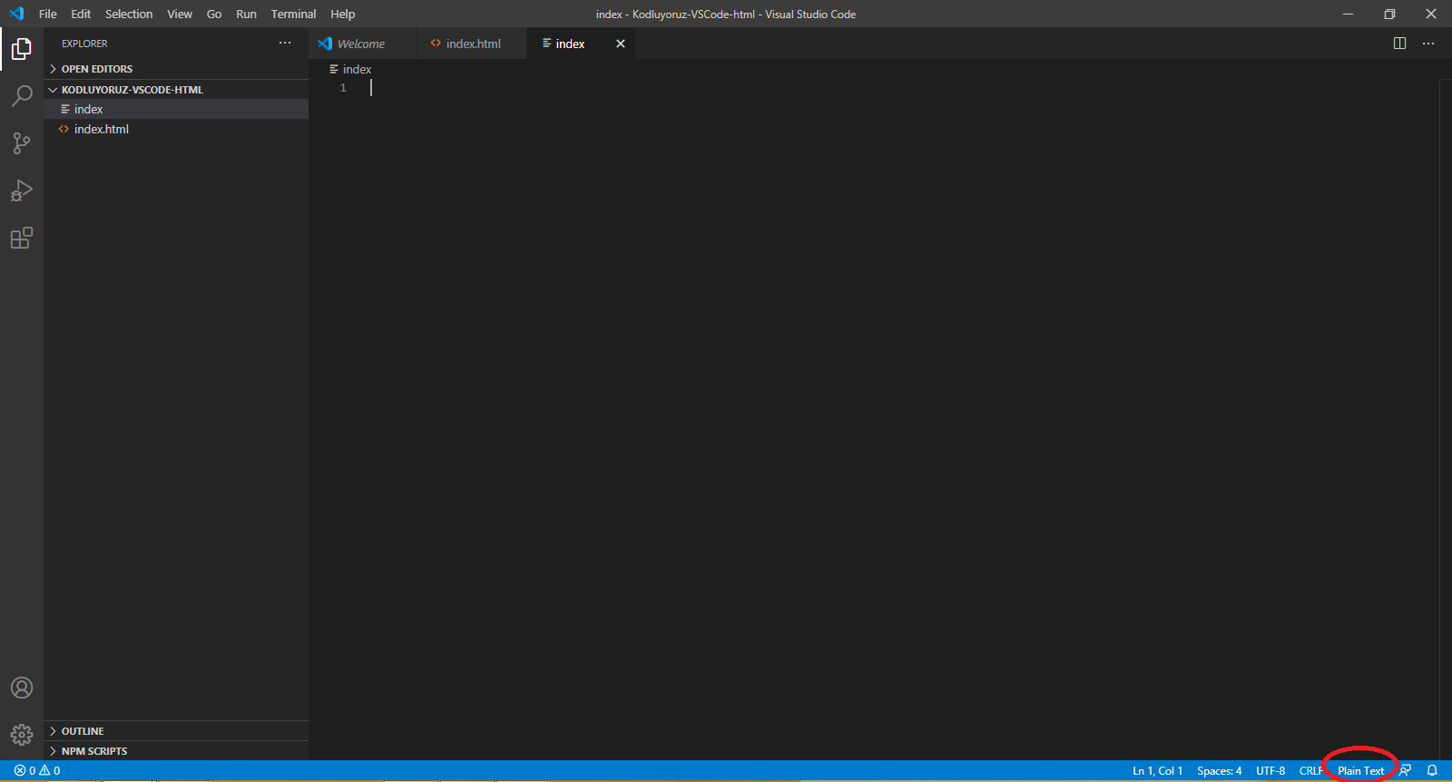 VS Code'da yeni dosya oluşturma